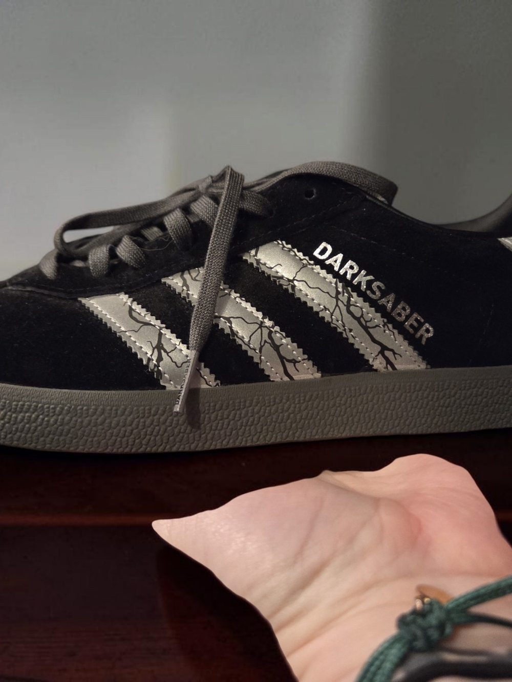 Darksaber adidas Black Suede Low-Top Sneakers with Silver Force Stripes Gazelle